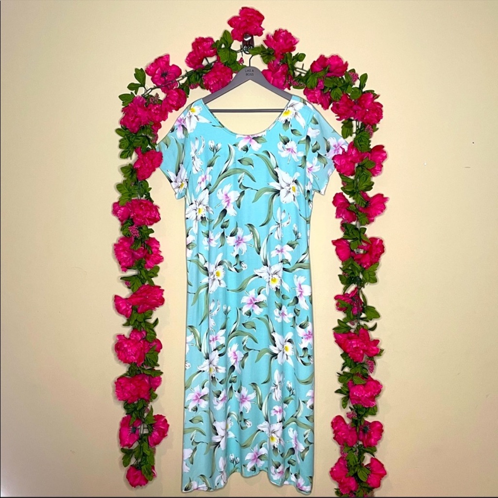 Kaua’iana Vintage Hawaiian Floral Print Shirt Maxi Dress
